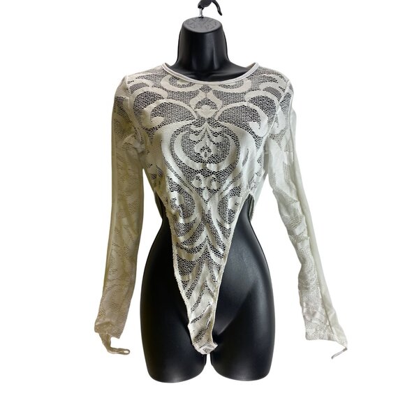 Sheer White Lace Bodysuit & Pants Set Fashion Nova Size Large Sexy Leggings Y2K - Picture 5 of 13